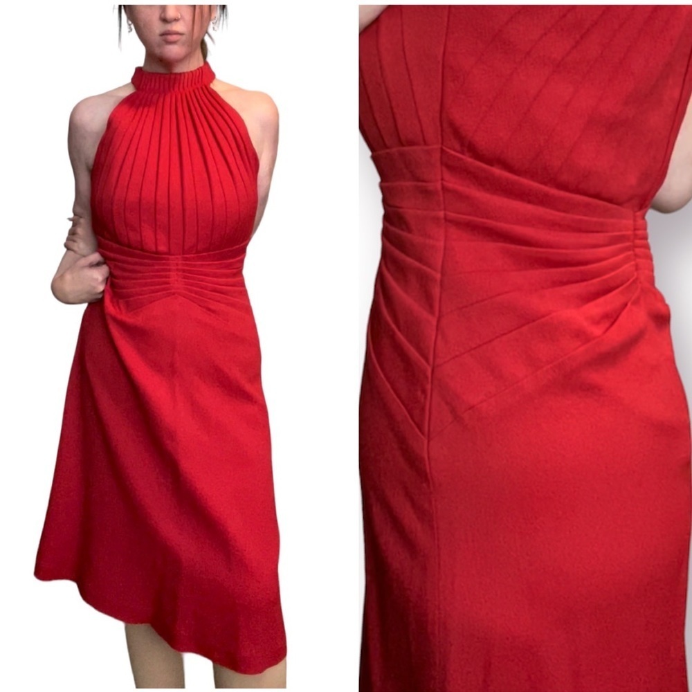 BRANDON MAXWELL Sleeveless Pebble Crepe Mirror Pleat Dress 8 Red